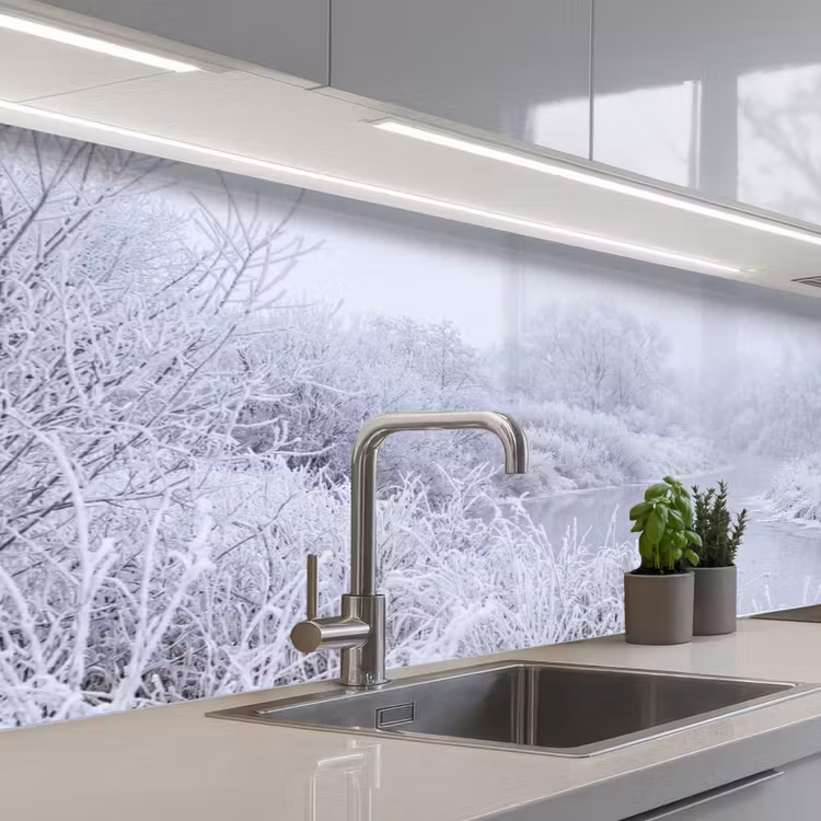 Rivier - Sneeuw - Bos - Winter - Schilderachtig keuken achterwand 2 middel -3d_schuin