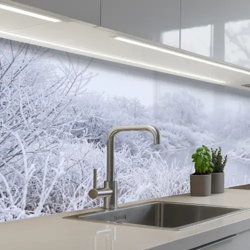Rivier - Sneeuw - Bos - Winter - Schilderachtig keuken achterwand 2 middel -3d_schuin