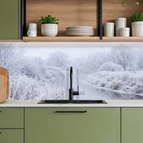 Rivier - Sneeuw - Bos - Winter - Schilderachtig keuken achterwand 2 middel -sfeer3