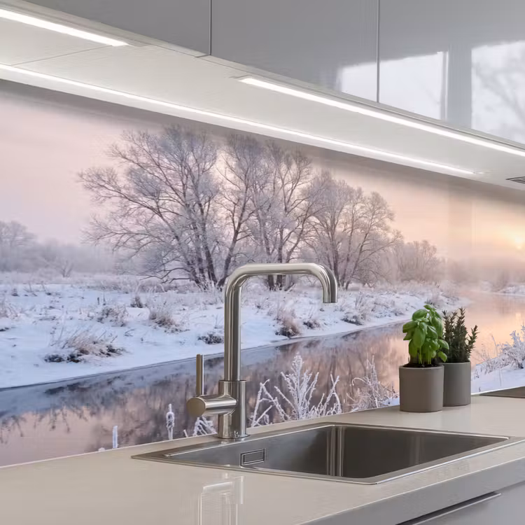 Rivier - Winter - Landschap - Sneeuw - Zonsopgang keuken achterwand 2 middel -3d_schuin