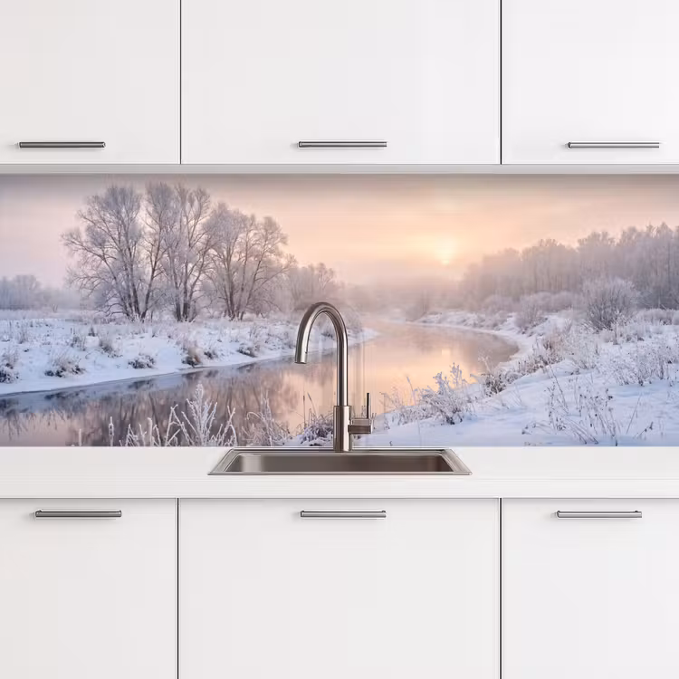 Rivier - Winter - Landschap - Sneeuw - Zonsopgang keuken achterwand 2 middel -3d