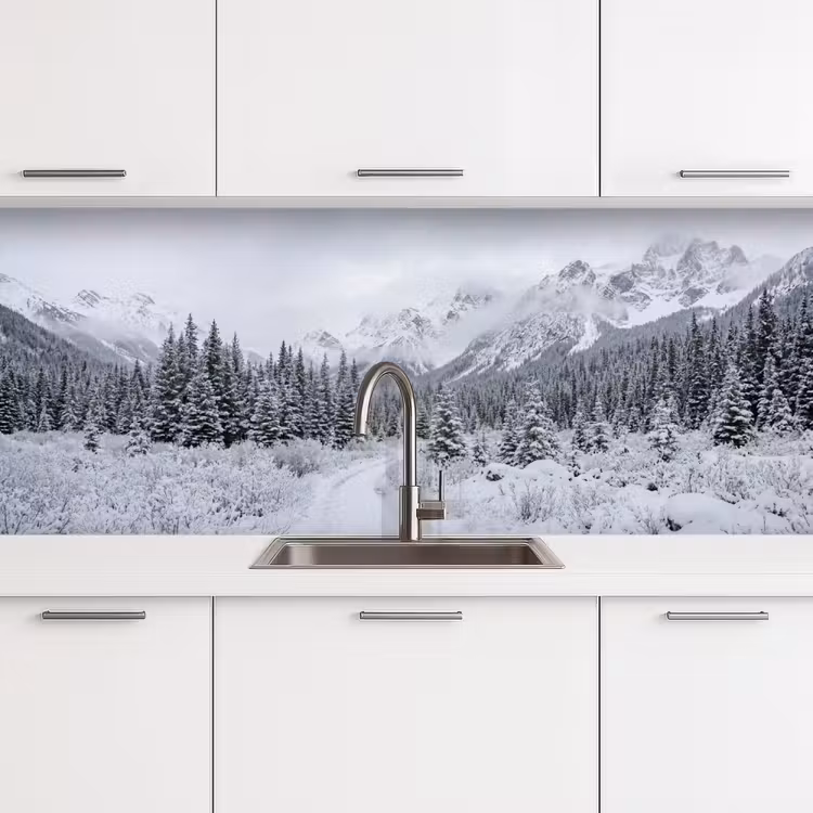 Weg - Bergen - Sneeuw - Naaldbos - Avontuurlijk keuken achterwand 2 middel -3d