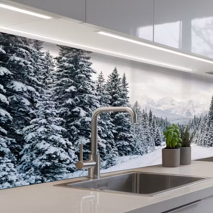 Weg - Sneeuw - Naaldbos - Winter - Avontuurlijk keuken achterwand 2 middel -3d_schuin