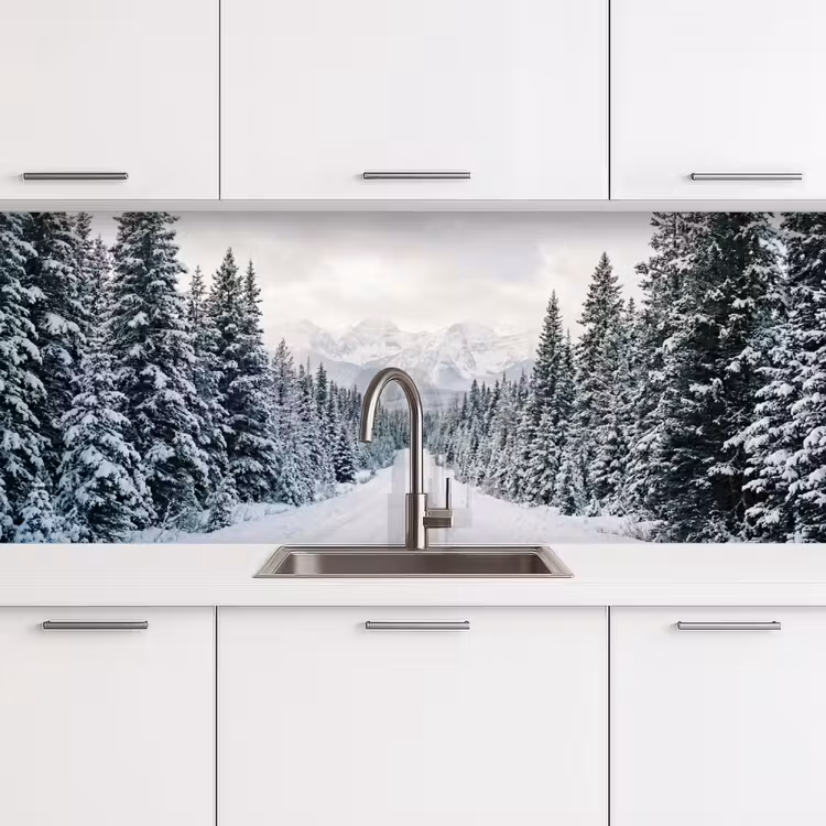 Weg - Sneeuw - Naaldbos - Winter - Avontuurlijk keuken achterwand 2 middel -3d