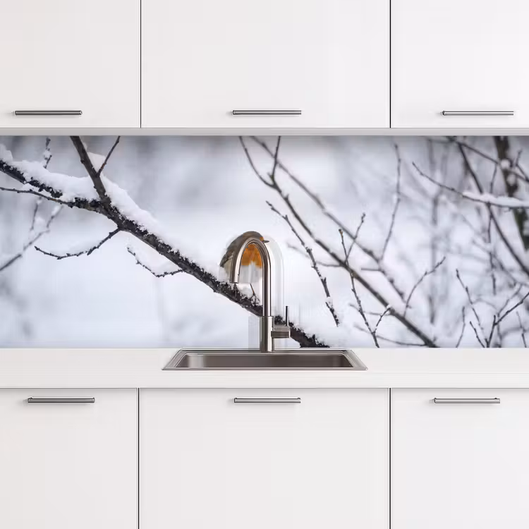 Roodborstje - Tak - Sneeuw - Winter - Levendig keuken achterwand 2 middel -3d