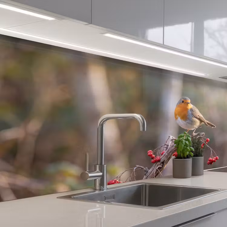 Roodborst - Tak - Bessen - Natuur keuken achterwand 2 middel -3d_schuin