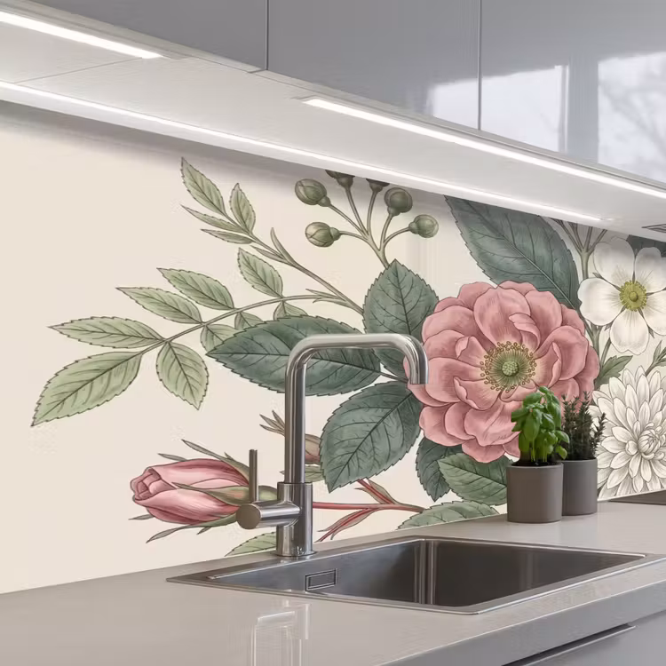 Romantisch - Design - Kleurrijk keuken achterwand 2 middel -3d_schuin