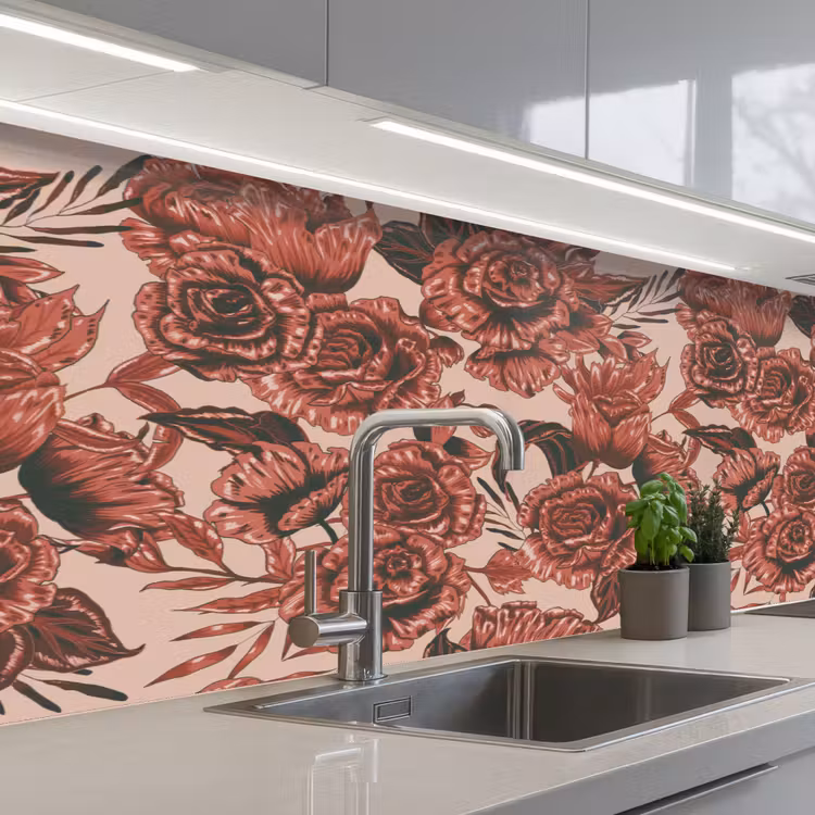 Roos - Patroon - Bloemen keuken achterwand 2 middel 871 -3d_schuin