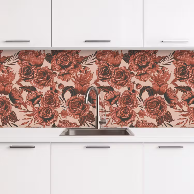 Roos - Patroon - Bloemen keuken achterwand 2 middel 871 -3d