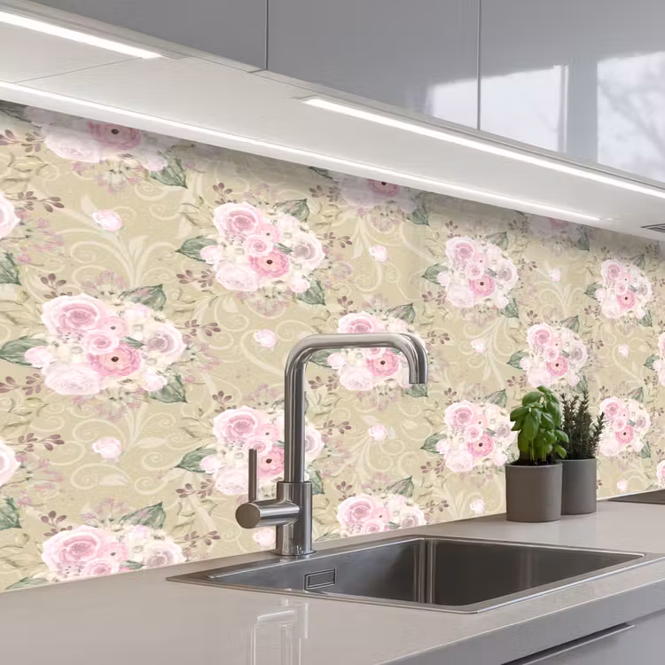 Roos - Patronen - Bloemen keuken achterwand 2 middel 871 -3d_schuin