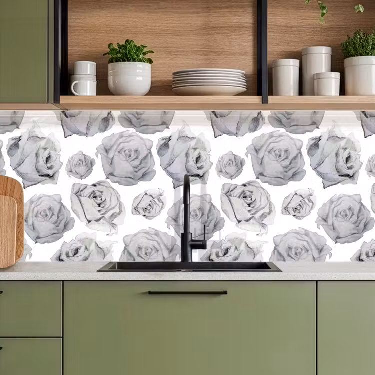 Rozen - Bloem - Zwart Wit - Patroon keuken achterwand 2 middel 871 -sfeer3