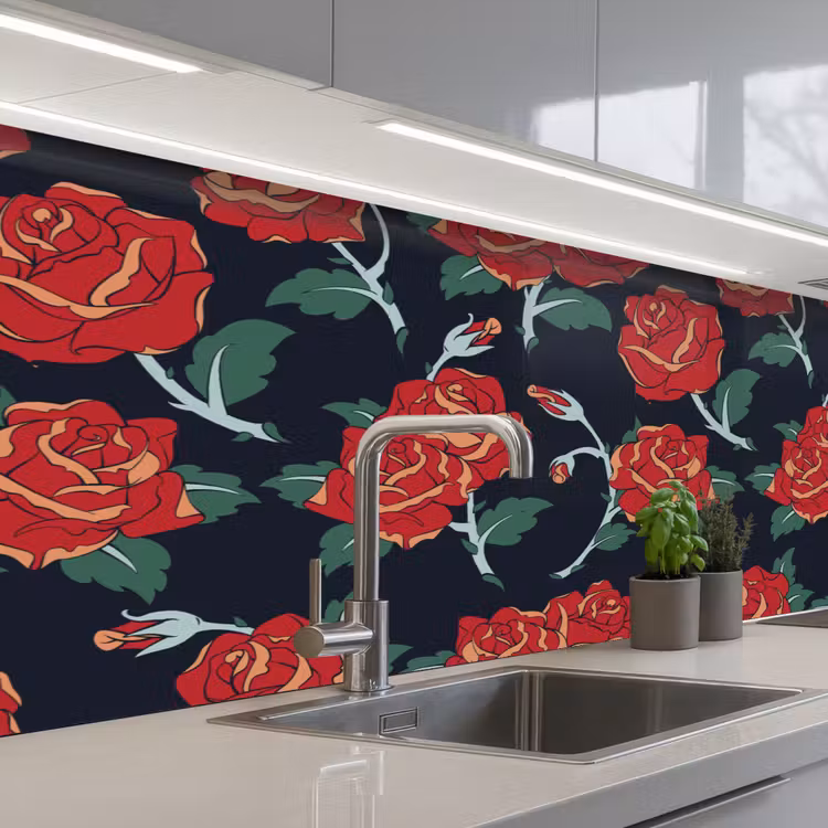 Rozen - Bloem - Patroon - Rood keuken achterwand 2 middel 871 -3d_schuin