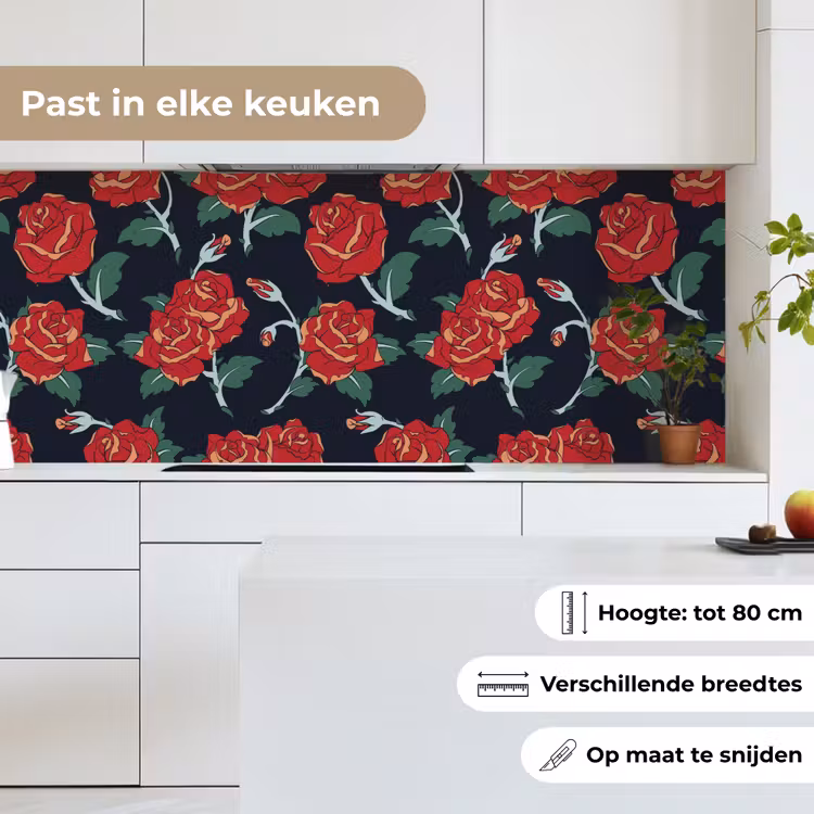 Rozen - Bloem - Patroon - Rood keuken achterwand 2 middel 871 -sfeer4_NL