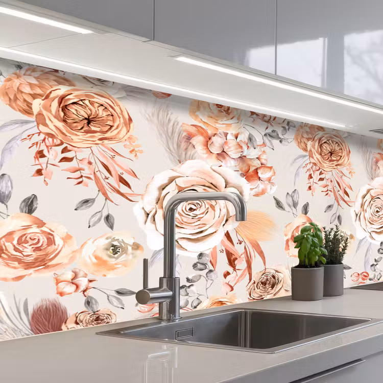 Rozen - Bloemen - Patroon keuken achterwand 2 middel 871 -3d_schuin