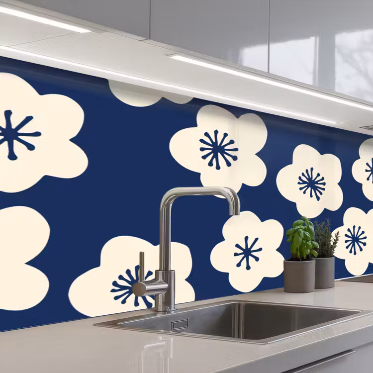 Sakura - Wit - Patroon - Japan keuken achterwand 2 middel 871 -3d_schuin
