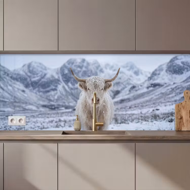 Schotse Hooglander - Sneeuw - Bergen - Winter keuken achterwand 2 middel zz_3dshopping