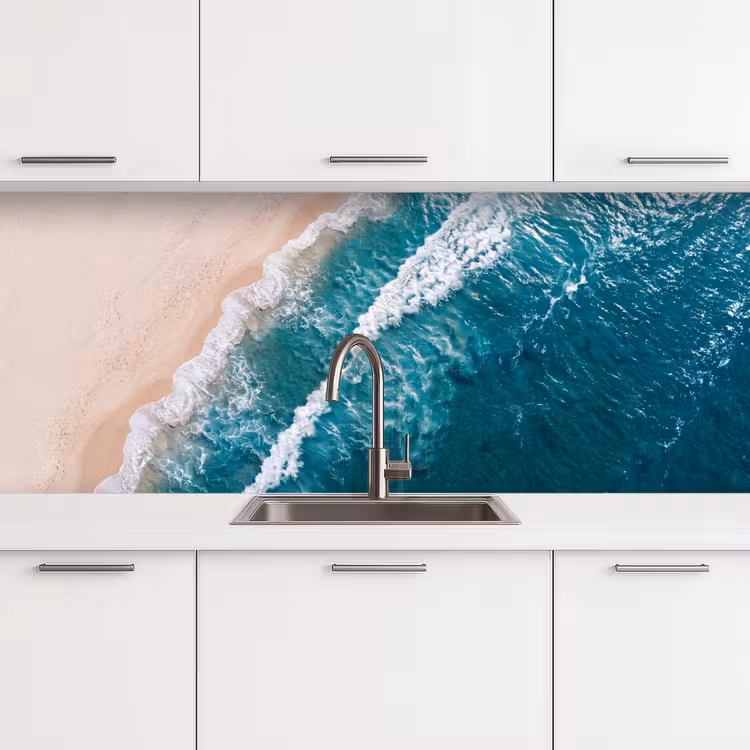 Zee - Strand - Golven - Natuur - Blauw keuken achterwand 2 middel -3d