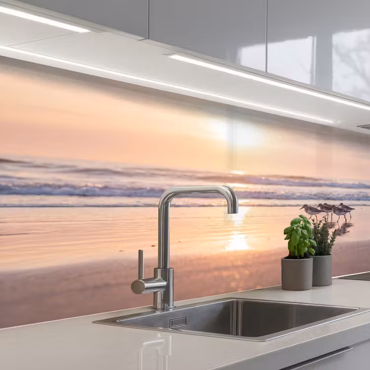 Zee - Vogels - Strand keuken achterwand 2 middel -3d_schuin