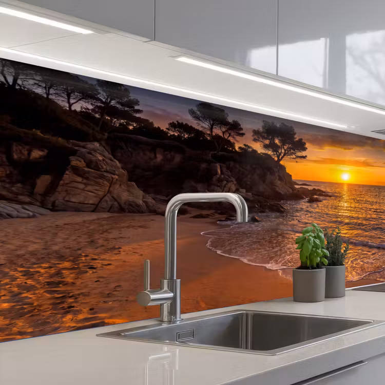Zee - Kust - Zonsondergang - Natuur - Oranje keuken achterwand 2 middel -3d_schuin