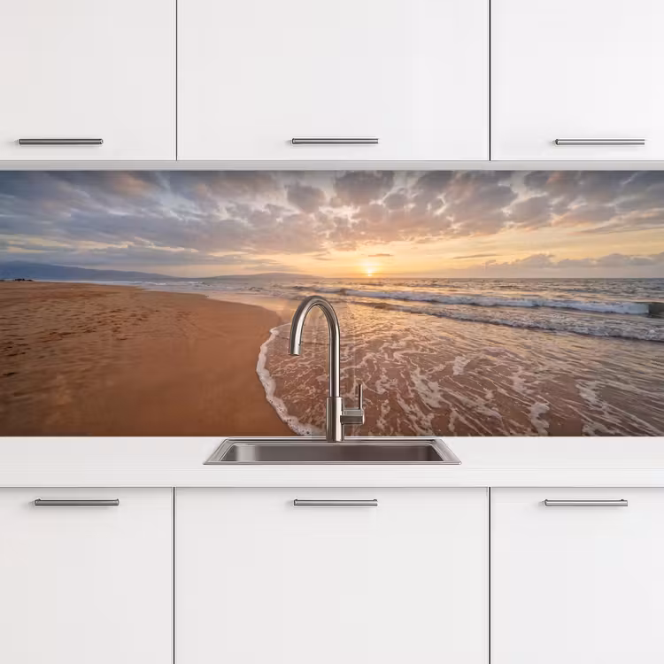 Zee - Kustlijn - Wolken - Landschap - Oranje keuken achterwand 2 middel -3d