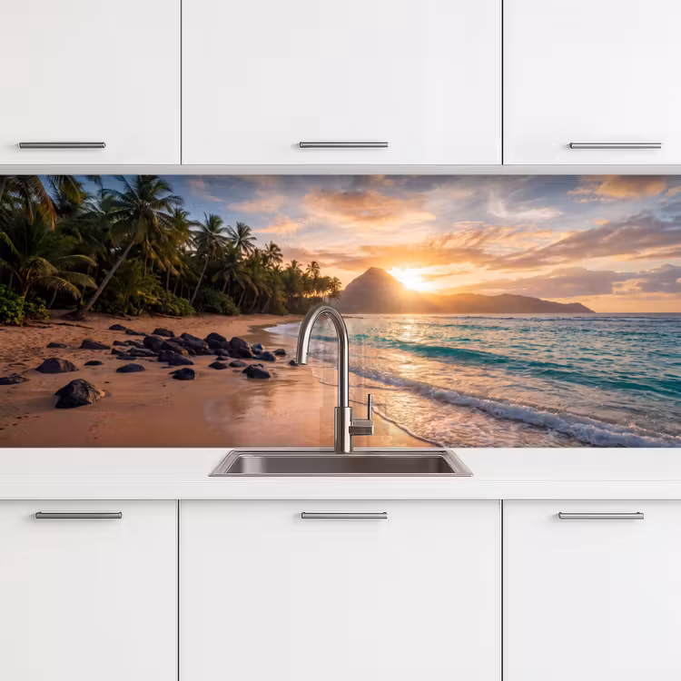 Zee - Berg - Landschap - Tropisch - Goud keuken achterwand 2 middel -3d