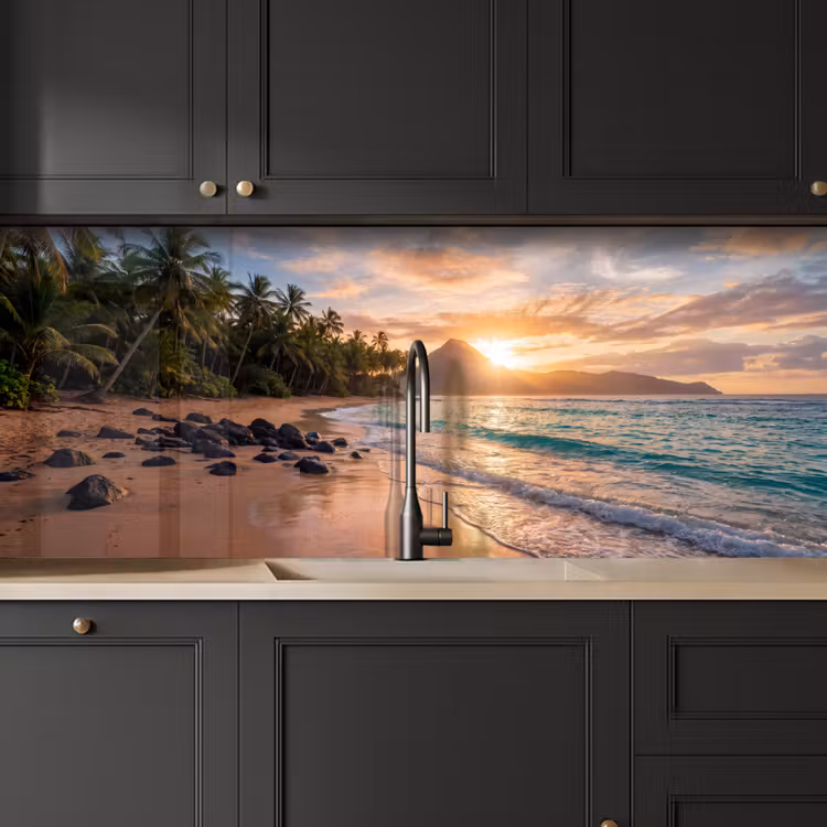 Zee - Berg - Landschap - Tropisch - Goud keuken achterwand 2 middel -sfeer1