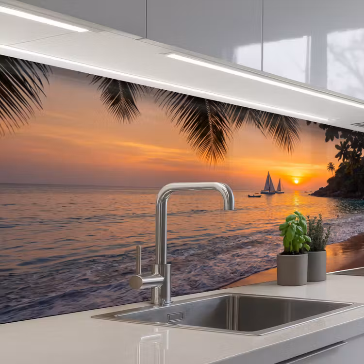 Zee - Zonsondergang - Boot - Natuur - Oranje keuken achterwand 2 middel -3d_schuin