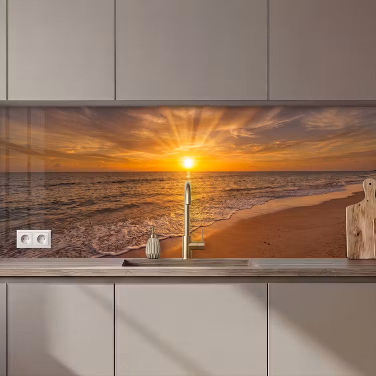 Zee - Zonsondergang - Golven - Kust - Oranje keuken achterwand 2 middel zz_3dshopping