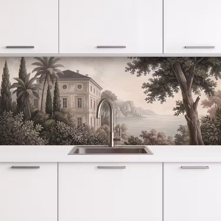 Zee - Villa - Beige keuken achterwand 2 middel -3d
