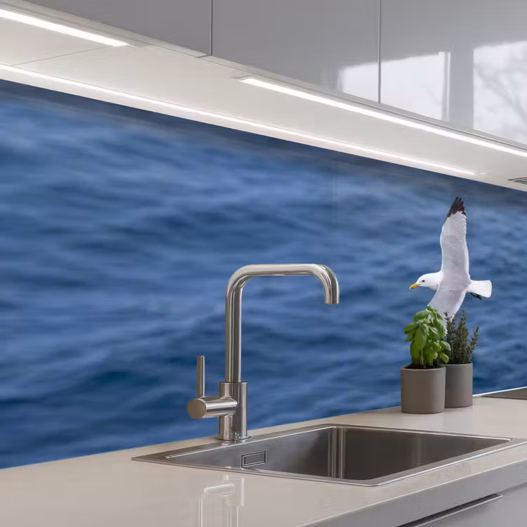 Zeemeeuw - Oceaan - Blauw keuken achterwand 2 middel -3d_schuin