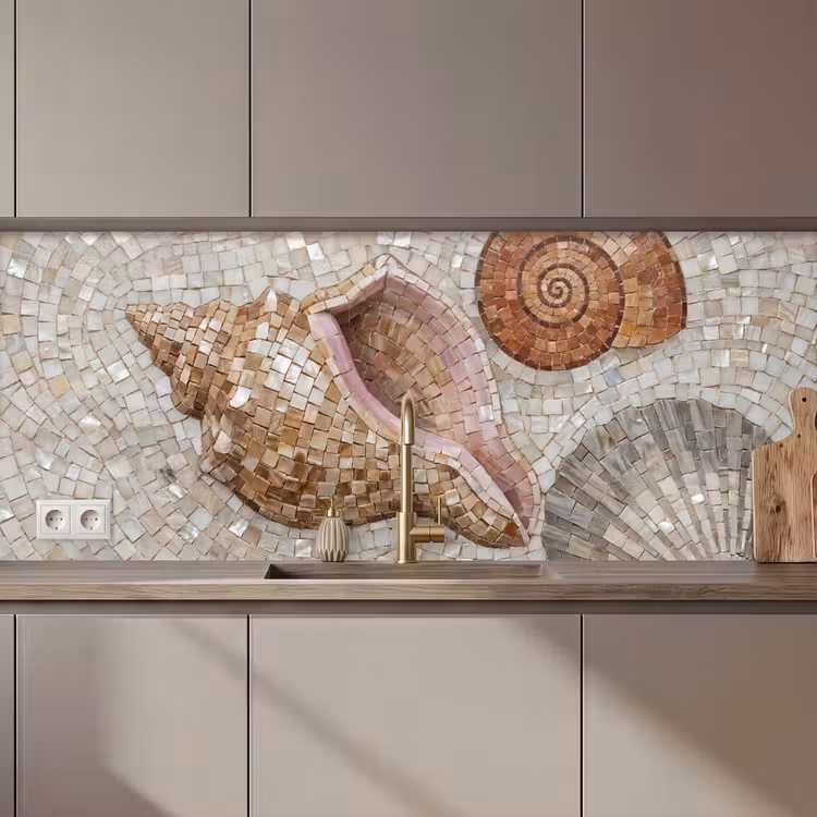 Schelp - Mozaïek - Zee - Beige - Modern keuken achterwand 2 middel zz_3dshopping