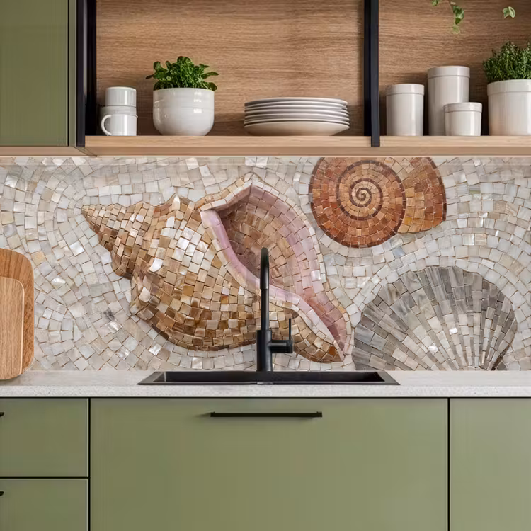 Schelp - Mozaïek - Zee - Beige - Modern keuken achterwand 2 middel -sfeer3