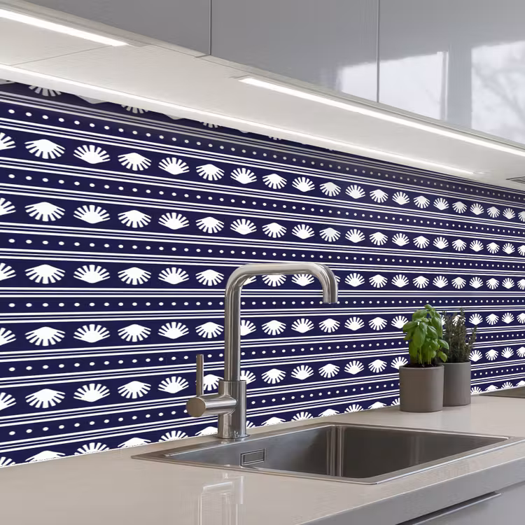 Schelp - Nautisch - Blauw - Wit keuken achterwand 2 middel 871 -3d_schuin