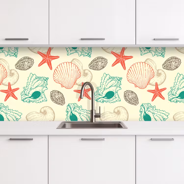 Schelpen - Zeester - Strand - Vintage - Patroon keuken achterwand 2 middel 871 -3d