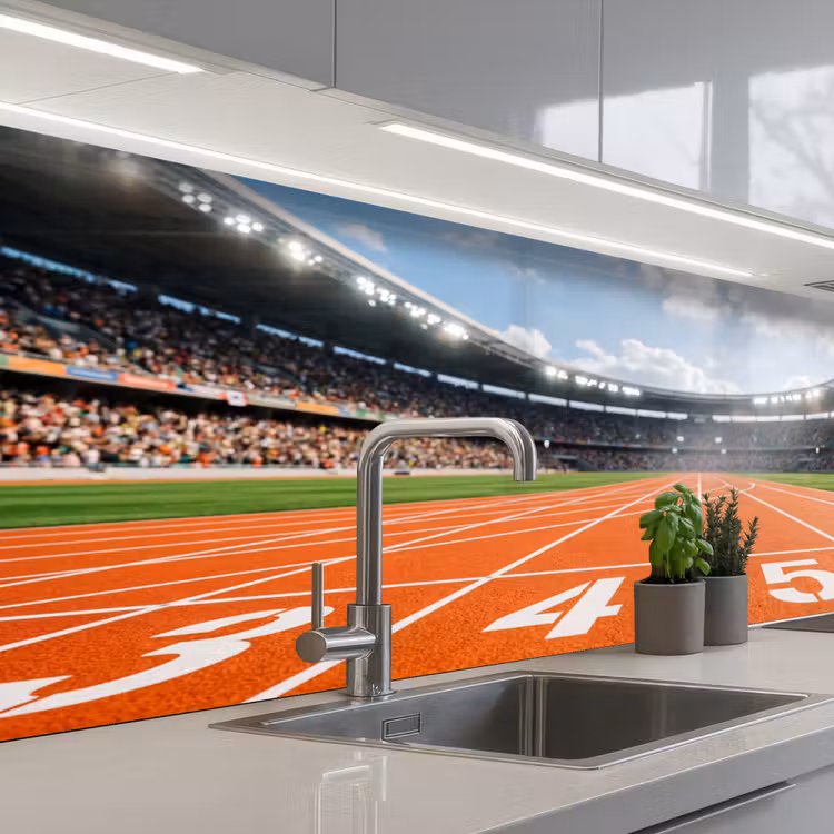 Sintelbaan - Stadion - Sport -Oranje keuken achterwand 2 middel -3d_schuin