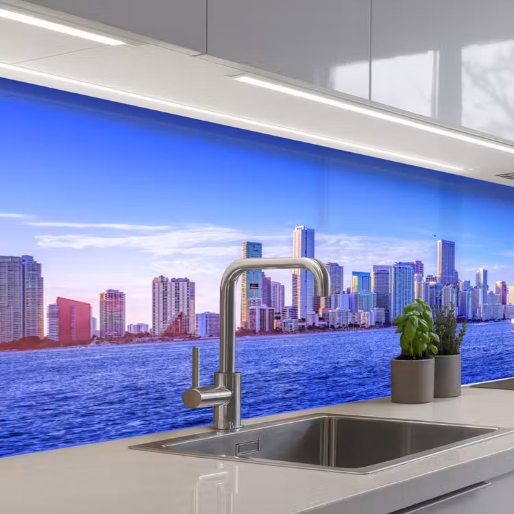 Skyline - Blauw - Wolkenkrabbers - Stad keuken achterwand 2 middel -3d_schuin