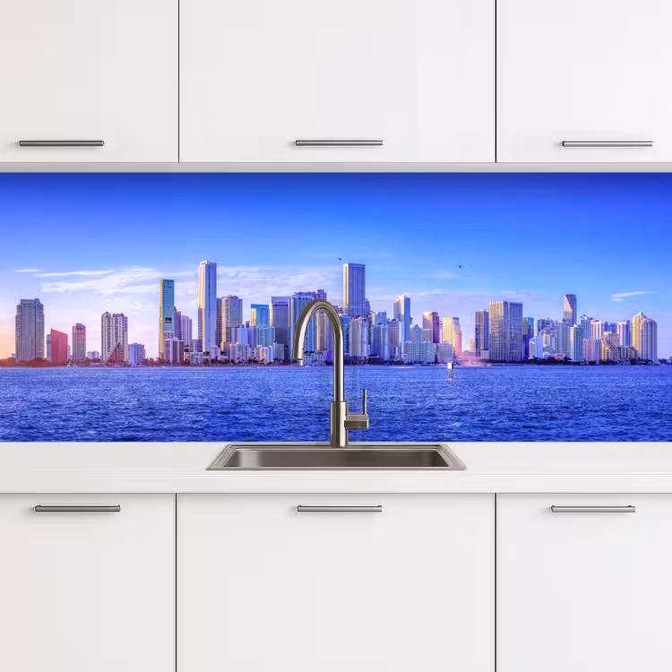 Skyline - Blauw - Wolkenkrabbers - Stad keuken achterwand 2 middel -3d