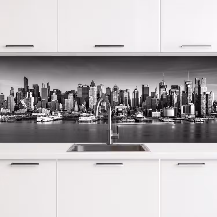 Skyline - Stad - Wolkenkrabbers - Zwart - Wit keuken achterwand 2 middel -3d