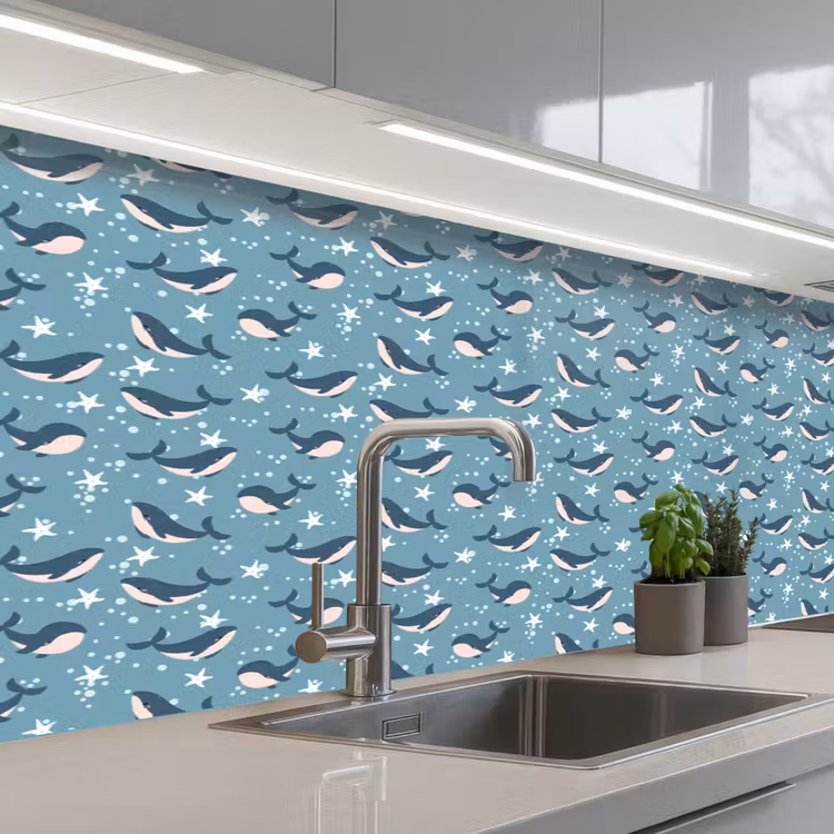 Klein - Oceaan - Walvis - Zeester keuken achterwand 2 middel 871 -3d_schuin