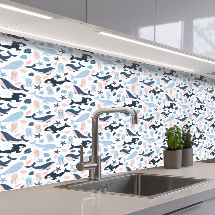 Klein - Oceaan - Walvissen - Octopus keuken achterwand 2 middel 871 -3d_schuin