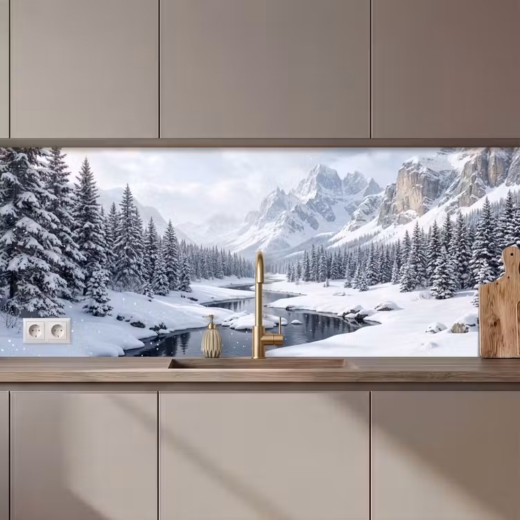 Sneeuwlandschap - Bergen - Rivier - Winter keuken achterwand 2 middel zz_3dshopping