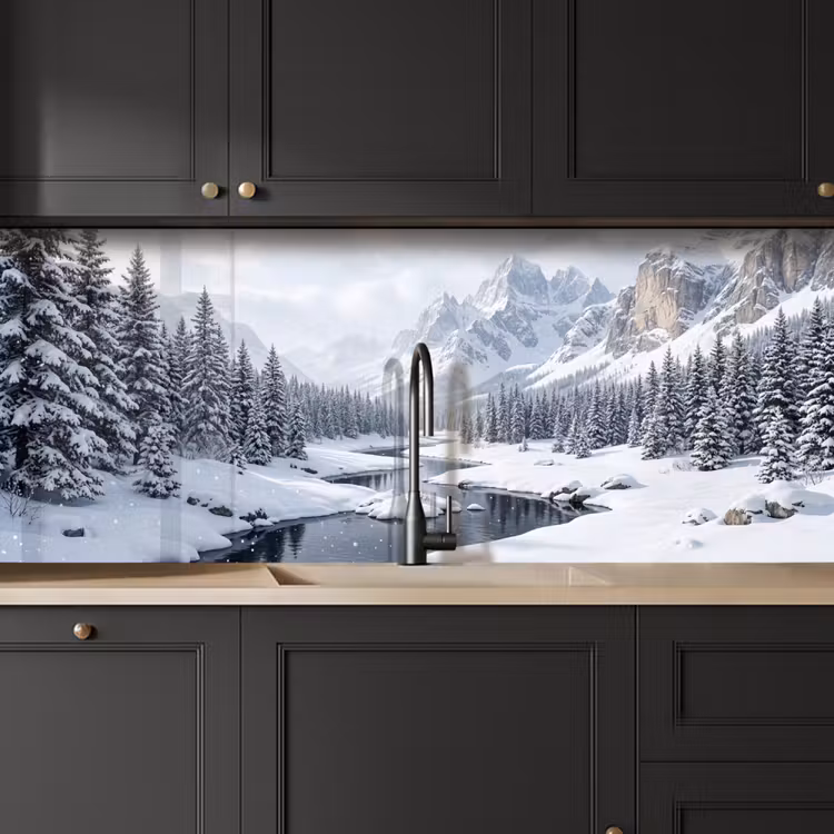 Sneeuwlandschap - Bergen - Rivier - Winter keuken achterwand 2 middel -sfeer1