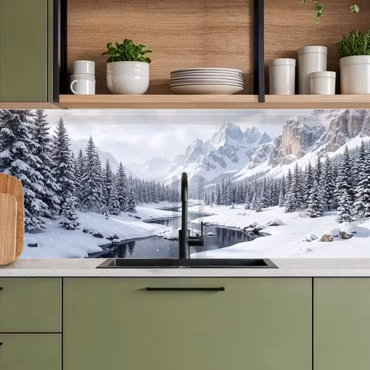 Sneeuwlandschap - Bergen - Rivier - Winter keuken achterwand 2 middel -sfeer3