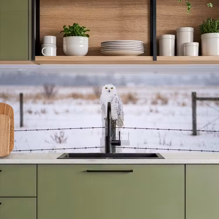 Sneeuwuil - Hek - Sneeuw - Wit keuken achterwand 2 middel -sfeer3