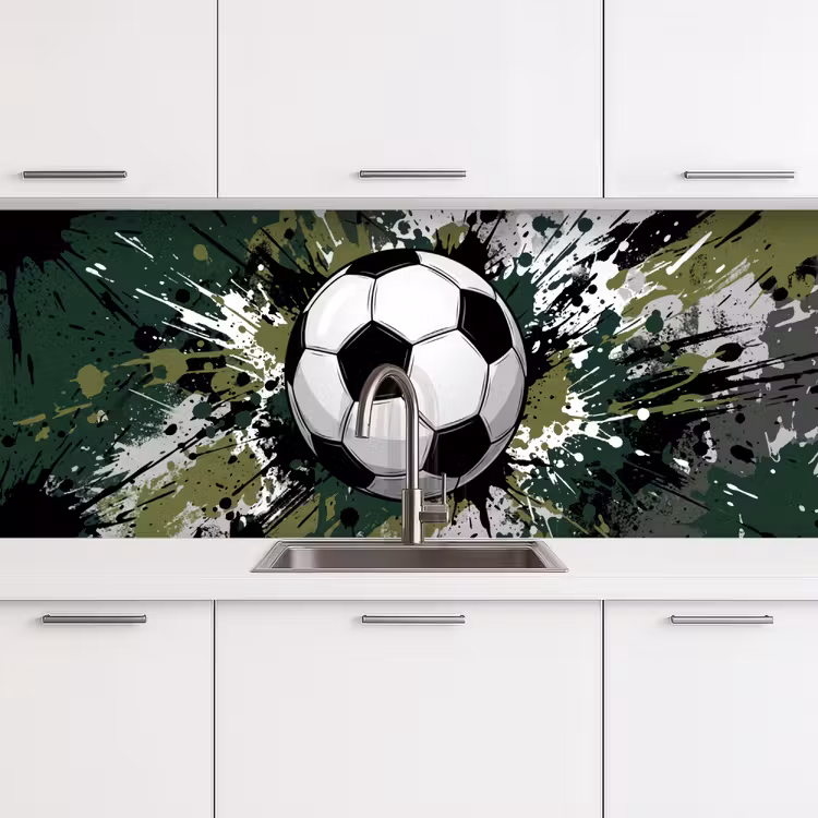 Voetbal - Verf - Spetters - Groen keuken achterwand 2 middel -3d