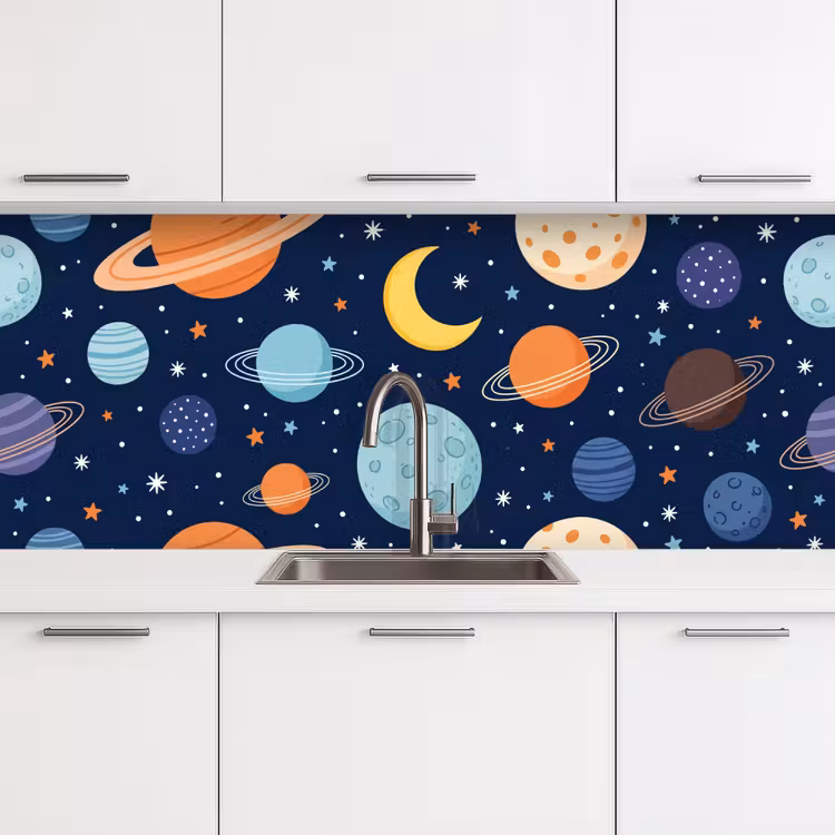 Ruimte - Planeten - Kleurrijk keuken achterwand 2 middel -3d
