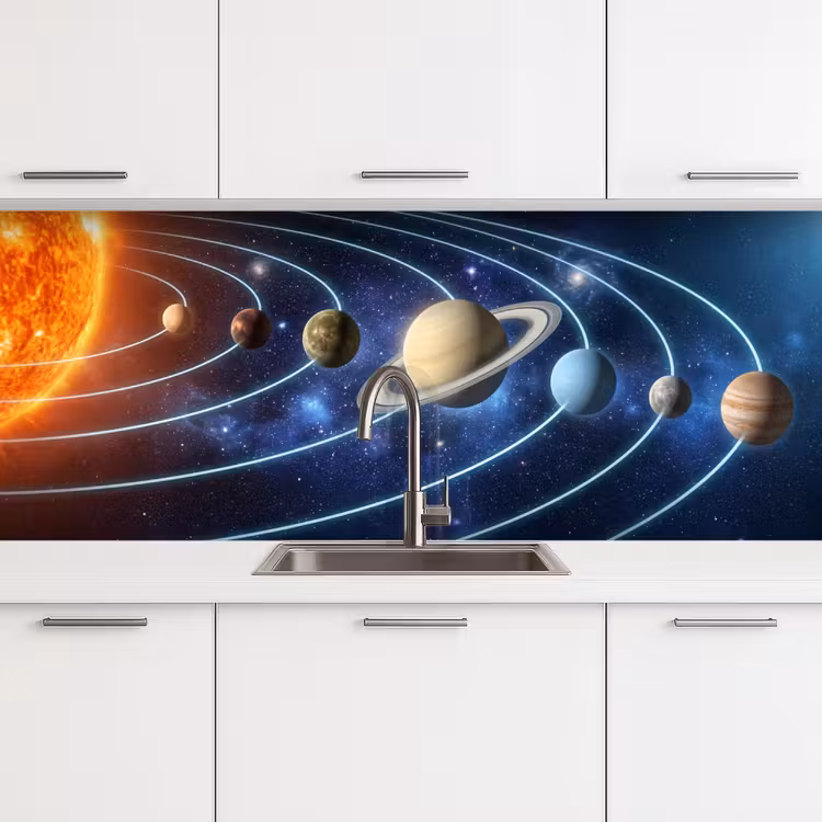 Ruimte - Zonnestelsel - Blauw keuken achterwand 2 middel -3d