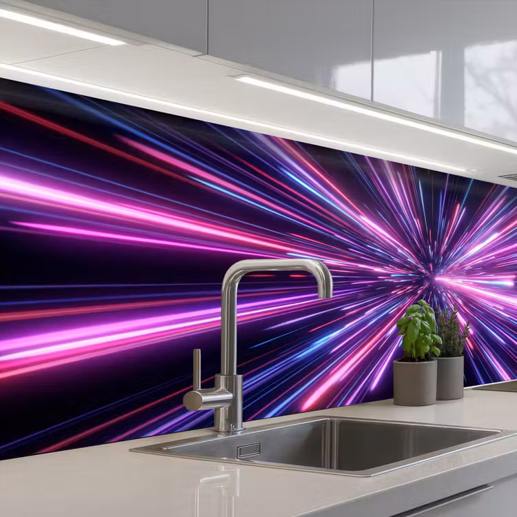 Lichtsnelheid - Ruimte - Roze - Paars keuken achterwand 2 middel -3d_schuin