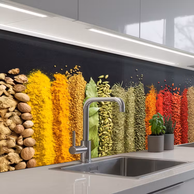 Specerijen - Kruiden - Banen - Regenboog keuken achterwand 2 middel -3d_schuin