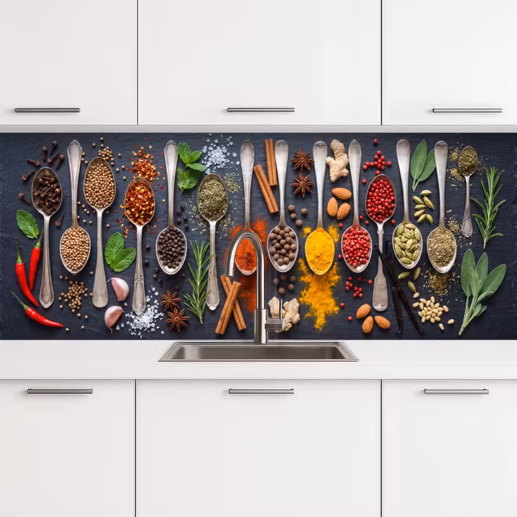 Kruiden - Lepels - Culinair - Kleurrijk - Sfeervol keuken achterwand 2 middel -3d